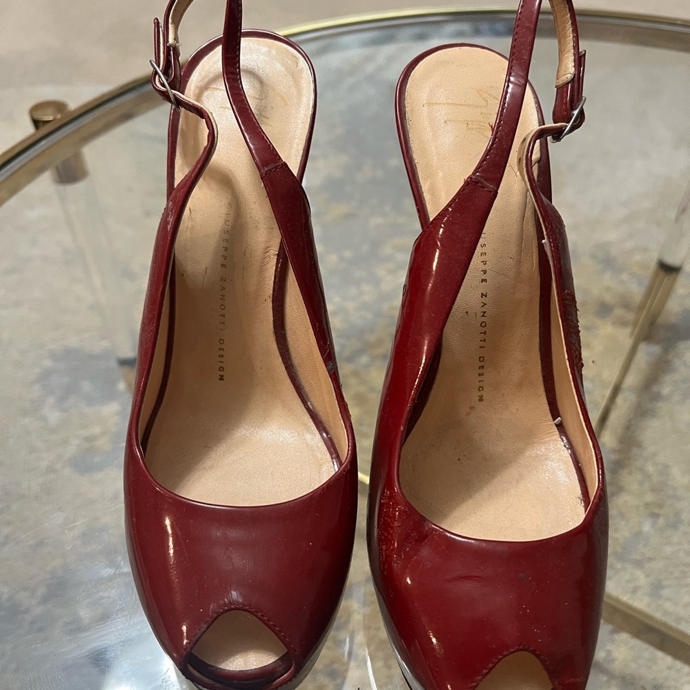 Giuseppe Zanotti Red Patent Leather Slingback Heels